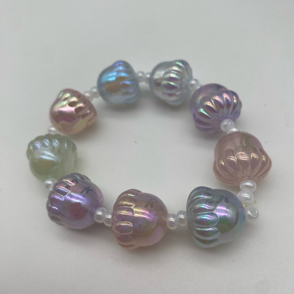 Iridescent Beaded acorn/small Pearl Bracelet
